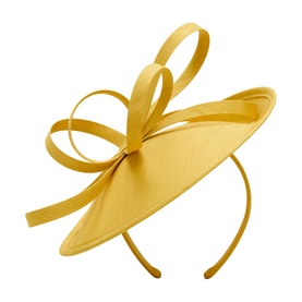 Phase Eight yellow satin fascinator with looped ribbon bow detail on slim headband