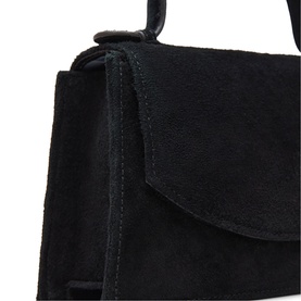 Phase Eight black suede structured mini bag with flap closure, short top handle, and silver-tone hardware detail