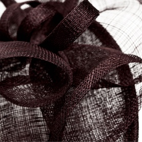 Phase Eight brown sinamay fascinator with looped bow detail, close-up texture view