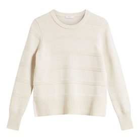 Hobbs warm ivory textured stripe knit jumper with crew neck and ribbed hem and cuffs