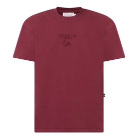Pellador maroon cotton T-shirt with tonal embroidered chest logo, crew neck, and short sleeves