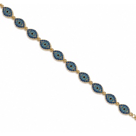 Lynott Jewellery gold-tone bracelet with linked oval evil eye charms set with blue crystal embellishments