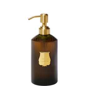 Trudon Hand Wash in ribbed amber glass bottle with gold-tone pump dispenser and gold label