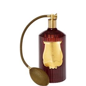 Trudon Room Spray in deep red ribbed bottle with gold label and antique gold bulb atomiser pump
