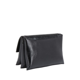 Wandler Black Glaze leather clutch bag, structured fold-over silhouette with soft puffed panels, no visible hardware