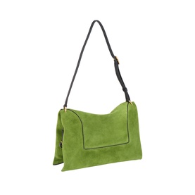 Wandler shoulder bag in verde suede with fold-over flap, dark leather strap and gold-tone hardware detail