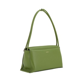 Wandler verde shoulder bag in smooth green calf leather, single flat shoulder strap, structured rectangular silhouette, gold-tone hardware detail