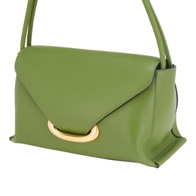 Wandler verde green smooth calf leather shoulder bag with gold-tone crescent hardware and envelope flap, single top handle