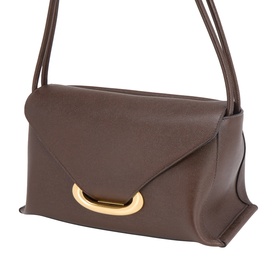 Wandler shoulder bag in Soil Caviar calf leather, envelope flap with gold D-ring hardware, dual top handles.