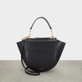 Wandler black calf leather top handle bag with gold-tone hardware and detachable crossbody strap