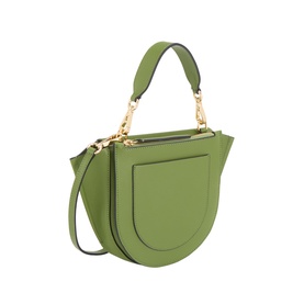 Wandler verde green leather top handle bag with gold chain detail and detachable crossbody strap, semi-circle silhouette