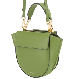 Wandler Verde top handle bag in green calf leather, gold-tone hardware, curved flap design with detachable crossbody strap