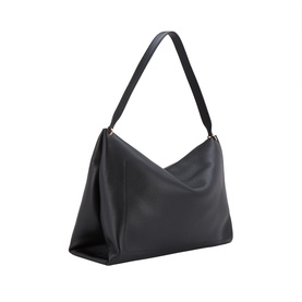 Wandler Black Crust leather tote bag with single flat shoulder strap and gold-tone hardware, structured V-fold top opening