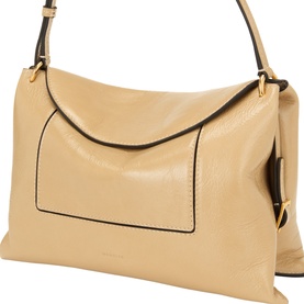 Wandler Sand Glaze calf leather shoulder bag with envelope flap, contrast trim, and gold-tone hardware with adjustable strap