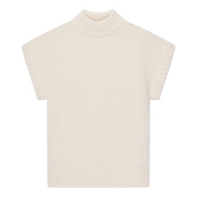Mint Velvet cream knitted sleeveless top with mock neck and ribbed hem, cap shoulders, relaxed fit