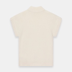 Mint Velvet cream knit sleeveless top with mock neck and ribbed cap sleeves, back view
