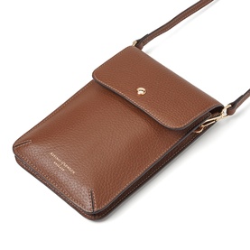 Aspinal of London tan pebbled leather crossbody phone bag with gold-tone hardware and adjustable strap