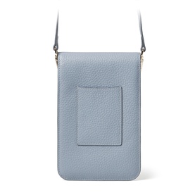 Aspinal of London Sky Blue pebbled leather phone crossbody bag, rear view with card slot pocket and gold-tone hardware.