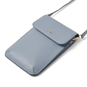 Aspinal of London sky blue pebbled leather phone crossbody bag with flap front, press-stud closure, zip detail and gold-tone hardware.
