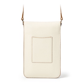 Aspinal of London ivory leather phone crossbody bag, back view with slip pocket and tan crossbody strap, gold-tone hardware