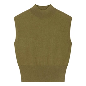Mint Velvet green sleeveless mock-neck knitted vest top with ribbed hem and neckline trim