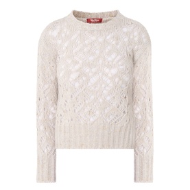Max Mara Studio Ladino Open-Knit Sweater in Natural, crew neck, dropped shoulders, long sleeves, open-knit construction with ribbed trims