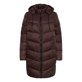 Kaffe Coffee Bean quilted longline puffer coat with attached hood and zip fastening