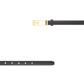 Anine Bing black leather belt with gold-tone square buckle, shown flat with punched hole detail along strap