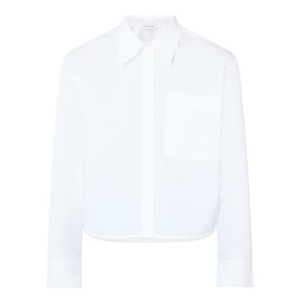 Anine Bing white cotton cropped shirt with chest patch pocket, concealed button placket, and pointed collar