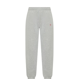 Anine Bing grey cotton blend joggers with elasticated waist and cuffs, small pink logo embroidery at hip