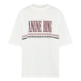 Anine Bing white cotton oversized T-shirt with burgundy and grey collegiate logo graphic print on chest