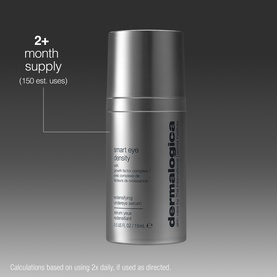 Dermalogica Smart Eye Density eye serum in pump bottle, 15ml, labelled as 2+ month supply with 150 estimated uses