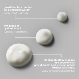 Dermalogica Eye Serum texture swatches showing three cream drops with key ingredient callouts including hyaluronic acid and CoQ10.
