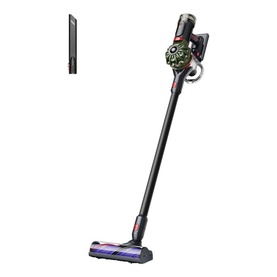 Dyson V8 Cyclone Vacuum Cleaner in black and green, cordless stick design with floor head attachment and slim crevice tool accessory shown
