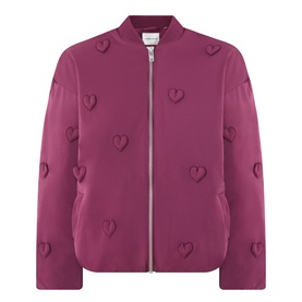Fabienne Chapot Hearty 3D Heart Appliqu&eacute; Bomber Jacket in Brigitte Bordeaux with tonal 3D heart detailing and front zip fastening