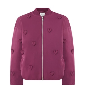 Hearty 3D Heart Appliqu&eacute; Bomber Jacket