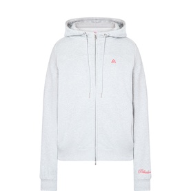 Pellador grey cotton zip-up hoodie with drawstring hood, small logo chest embroidery and script sleeve detail.