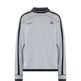 Pellador grey cotton knitwear sweatshirt with black contrast stripe trim, ribbed crew neck and script logo embroidery