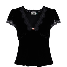 Karia Velvet Lace-Trim Blouse