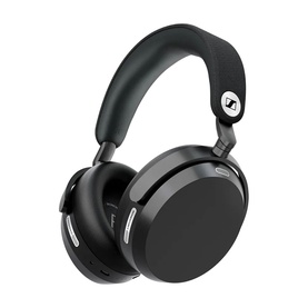 Sennheiser over-ear wireless headphones in matte black with padded ear cups and adjustable headband