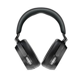 Over-ear wireless headphones in matte black with padded headband and cushioned ear cups, front view