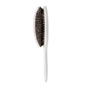 The Belle Brush The Signature Brush, oval paddle hairbrush with mixed bristles and slim white handle, rose gold pin tips