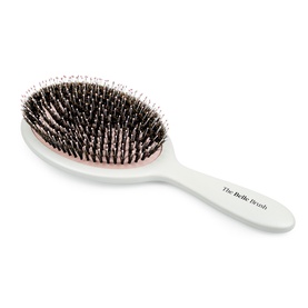 The Belle Brush The Signature Brush oval paddle hairbrush in white with mixed boar bristle and pin cushion head