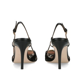 Valentino black leather slingback heels, gold-tone buckle fastening, stiletto heel, nude insole, rear view