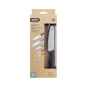 Zyliss Classic 5-piece knife set in multicolour, displayed in kraft box with knives fanned showing coloured handles and stainless blades