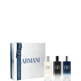 Armani Acqua di Gi&ograve; fragrance gift set with three eau de parfum bottles in silver gift box