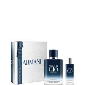 Giorgio Armani Acqua di Gi&ograve; Profondo Eau de Parfum gift set, two-piece in blue and white branded box