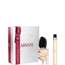 Armani Beauty S&igrave; Eau de Parfum & Travel Spray Gift Set 30ml, featuring bottle and pen spray alongside red-ribboned gift box