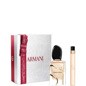 Giorgio Armani S&igrave; Eau de Parfum gift set with full-size bottle and travel spray pen, presented in red and silver branded gift box