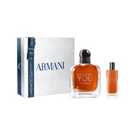Armani Beauty Stronger With You Intensely Gift Set 100ml, two-piece fragrance set in silver gift box with amber-toned bottles